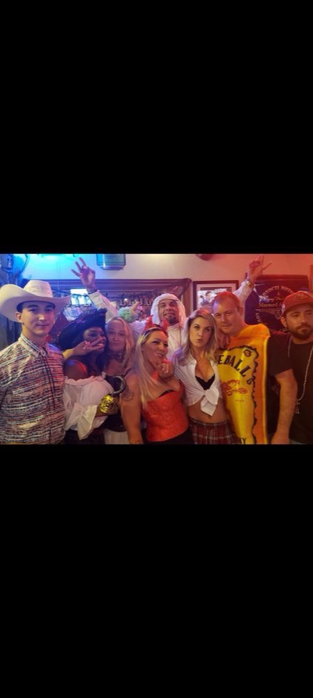 A fun crew hanging out at Maynard's